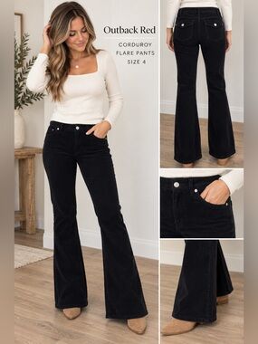 Outback Red Black Corduroy Flare Pants Size 4